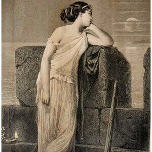 1881 Engraving Hero Watching For Leander Telescope Victorian Mythology DWQQ18